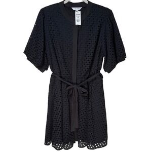 Nine West NWT Black Eyelet Shirt Dress XL Cotton Cottagecore Gothic Boho LBD